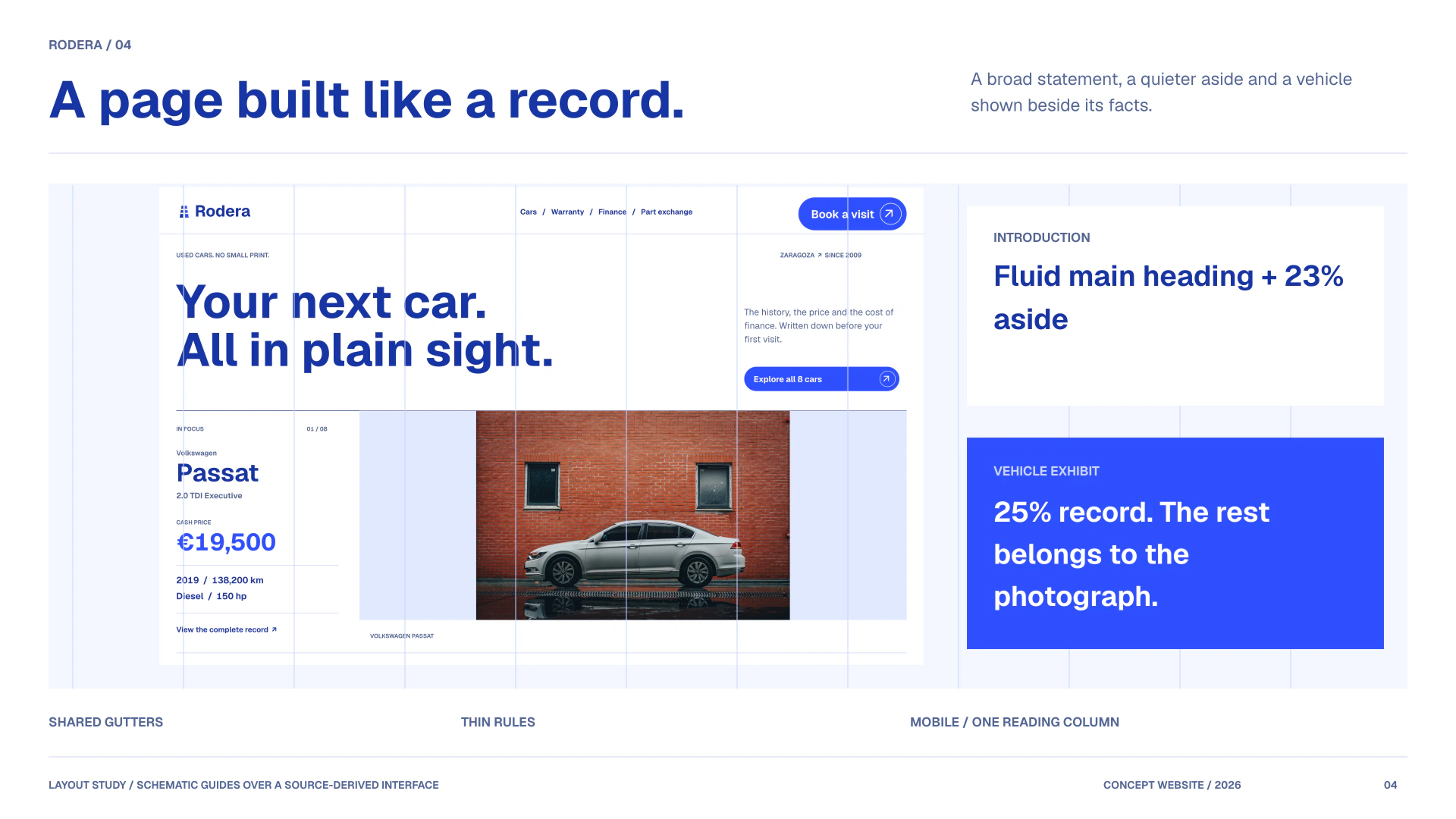 A schematic study of the source homepage: a fluid heading with a 23% aside, followed by a 25% vehicle record and a wide photograph.